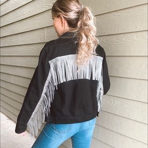 Fringe black denim jacket